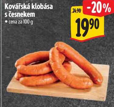Kovářská klobása s česnekem, cena za 100 g