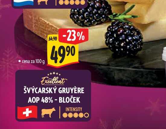 Excellent ŠVÝCARSKÝ GRUYÈRE AOP 48% - BLOČEK 100 g