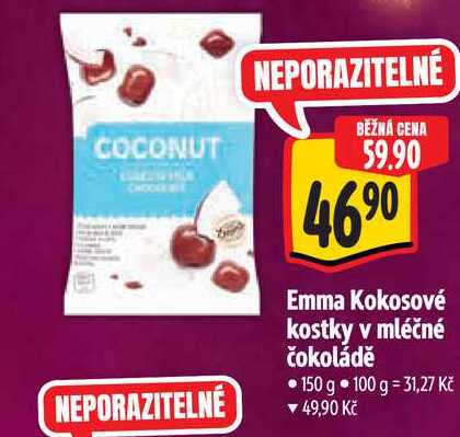 Emma Kokosové kostky v mléčné čokoládě, 150 g