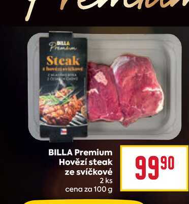 BILLA Premium Hovězí steak ze svíčkové 2 ks cena za 100g