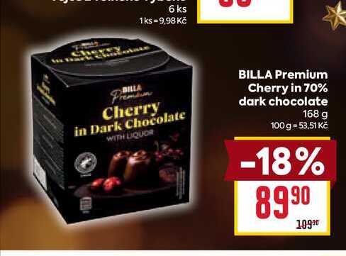 BILLA Premium Cherry in 70% dark chocolate 168 g 