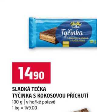 SLADKÁ TEČKA TYČINKA S KOKOSOVOU PŘÍCHUTÍ 100 g v hořké polevě