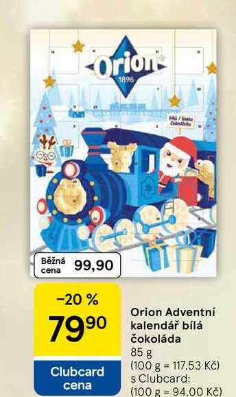 Orion Adventní kalendář bílá čokoláda, 85 g