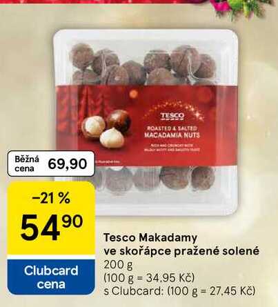 Tesco Makadamy ve skořápce pražené solené, 200 g