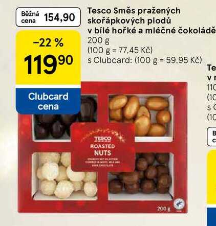Tesco Směs pražených skořápkových plodů v bílé hořké a mléčné čokoládě, 200 g