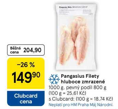 Pangasius Filety hluboce zmrazené, 1000 g. pevný podíl 800 g  