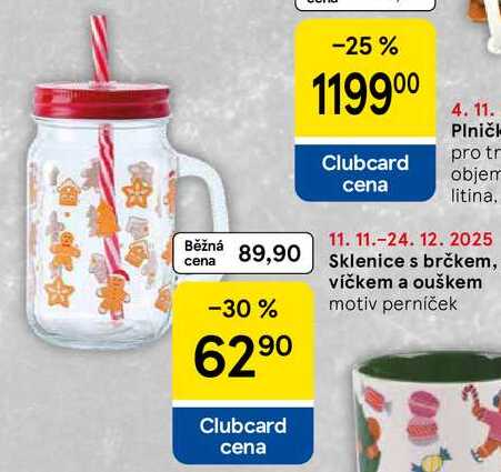 Sklenice s brčkem, víčkem a ouškem motiv perníček