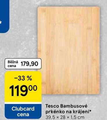 Tesco Bambusové prkénko na krájení, 39.5 x 28 x 1.5 cm