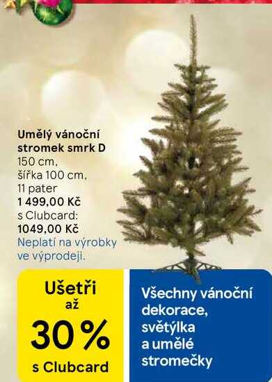 Umělý vánoční stromek smrk D 150 cm, šířka 100 cm. 11 pater