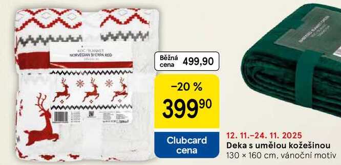 Deka s umělou kožešinou, 130 x 160 cm, vánoční motiv