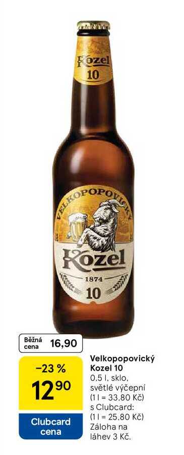 Velkopopovický Kozel 10, 0,5 l. sklo, světlé výčepní