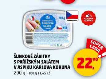 ŠUNKOVÉ ZÁVITKY S PAŘÍŽSKÝM SALÁTEM V ASPIKU KARLOVA KORUNA, 200 g