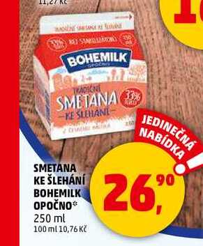 SMETANA KE ŠLEHÁNÍ BOHEMILK OPOČNO, 250 ml 