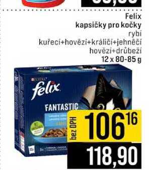 Felix kapsičky pro kočky rybi kuřecí+hovēzi+králiči+jehněčí felix hovězí+drůbeží 12 x 80-85 g 