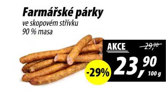 Farmářské párky ve skopovém střívku 90% masa, 100 g