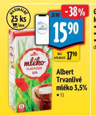 Albert Trvanlivé mléko 3,5% 1 l