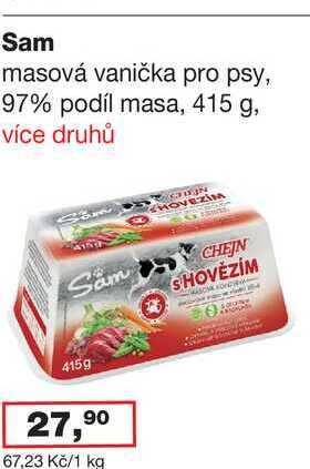 Sam masová vanička pro psy, 97% podíl masa, 415 g