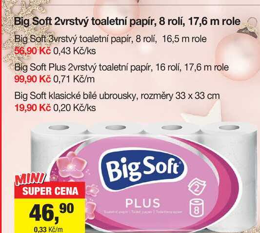 Big Soft 2vrstvý toaletní papír, 8 rolí, 17,6 m