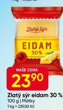 Zlatý sýr eidam 30% 100 g, Plátky