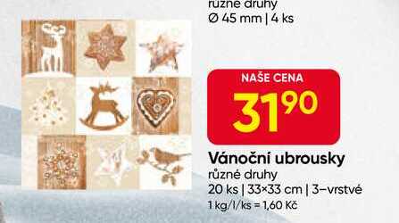 Vánoční ubrousky různé druhy 20 ks, 33x33 cm, 3-vrstvé 