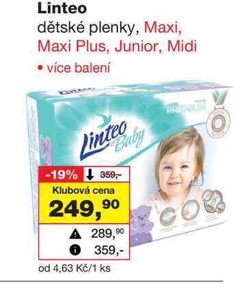 Linteo dětské plenky, Maxi, Maxi Plus, Junior, Midi