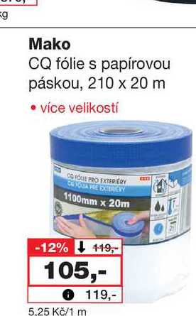 Mako CQ fólie s papírovou páskou, 210 x 20 m