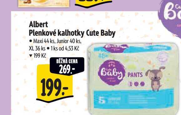 Albert Plenkové kalhotky Cute Baby Maxi 44 ks, Junior 40 ks, XL 36 ks