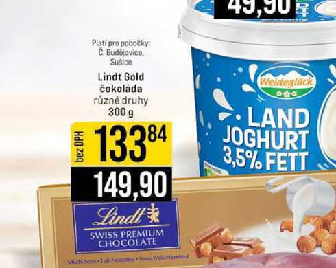 Lindt Gold čokoláda různé druhy 300 g 