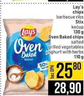 Lay's chips barbecue ribs. Stix kečup 130 g Oven Baked chips salted en grilled vegetables yoghurt with herbs 110 g