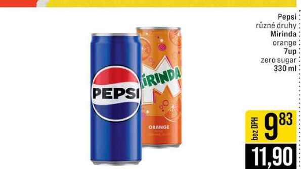 Pepsi různé druhy Mirinda orange 7up zero sugar 330 ml