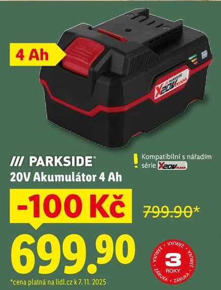 PARKSIDE 20V Akumulátor 4 Ah