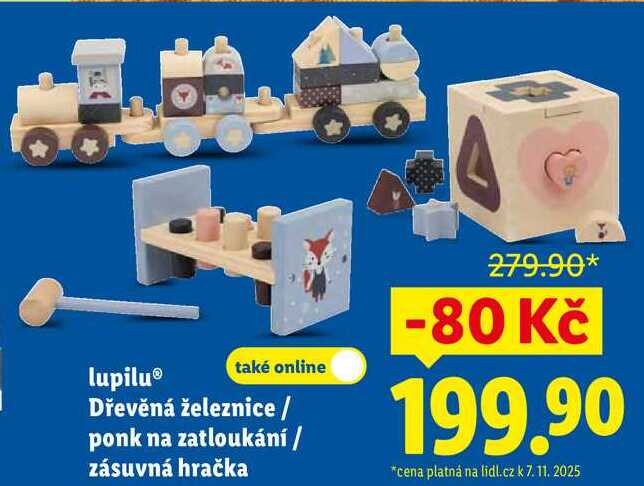 lupilu Dřevěná železnice/ponk na zatloukání/zásuvná hračka 