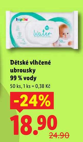 Dětské vlhčené ubrousky 99% vody, 50 ks