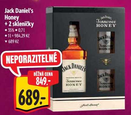 Jack Daniel's Honey + 2 skleničky, 0,7 l