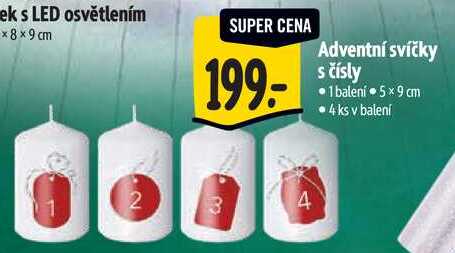 Adventní svíčky s čísly, 4 ks