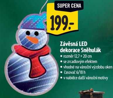 Závěsná LED dekorace Sněhulák 