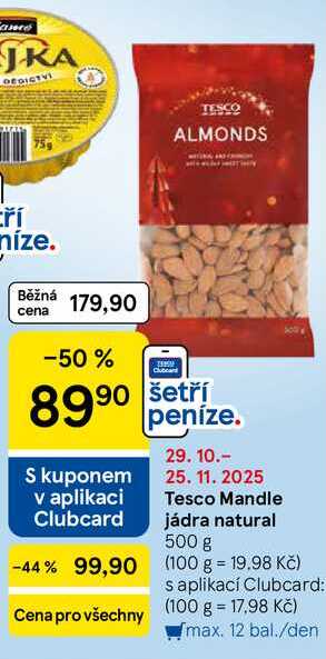 Tesco Mandle Clubcard jádra natural, 500 g