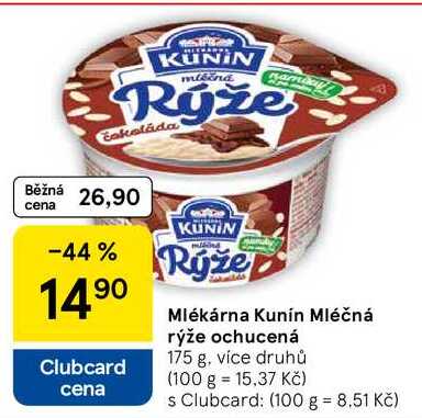 Mlékárna Kunín Mléčná rýže ochucená, 175 g, více druhů