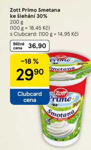 Zott Primo Smetana ke šlehání 30%, 200 g 