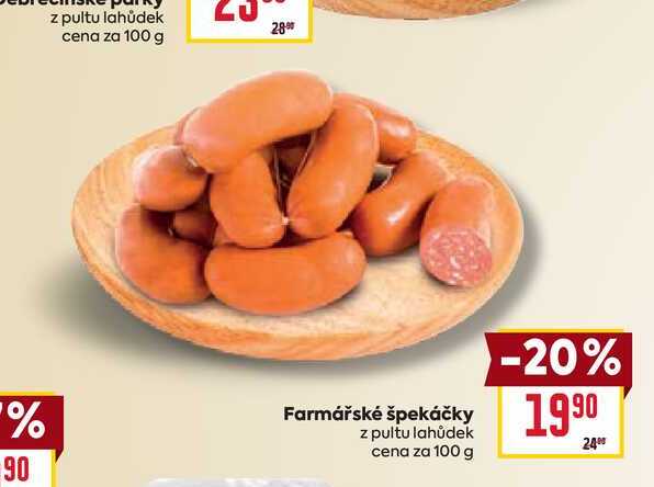 Farmářské špekáčky z pultu lahůdek cena za 100 g