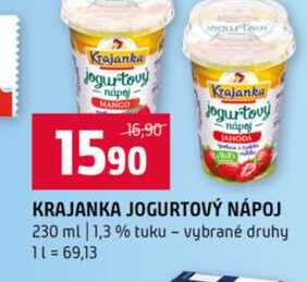 KRAJANKA JOGURTOVÝ NÁPOJ 230 ml 1,3 % tuku vybrané druhy