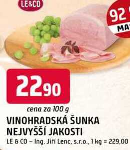 LE&CO VINOHRADSKÁ ŠUNKA NEJVYŠŠÍ JAKOSTI 100g