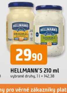 Hellmann's tatarská omáčka, majonéza 2l0, vybrané druhy
