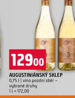 AUGUSTINIÁNSKÝ SKLEP 0,75l víno pozdní sběr vybrané druhy