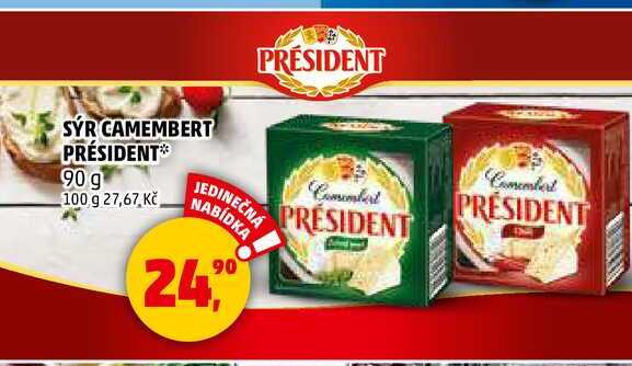 SÝR CAMEMBERT PRÉSIDENT, 90 g