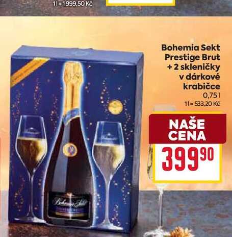 Bohemia Sekt Prestige Brut + 2 skleničky v dárkové krabičce 0,75l