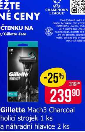 Gillette Mach3 Charcoal holicí strojek 1 ks a náhradní hlavice 2 ks 