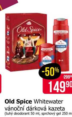 Old Spice Whitewater vánoční dárková kazeta (tuhý deodorant 50 ml, sprchový gel 250 ml)