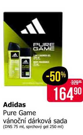 Adidas Pure Game vánoční dárková sada (DNS 75 ml, sprchový gel 250 ml)