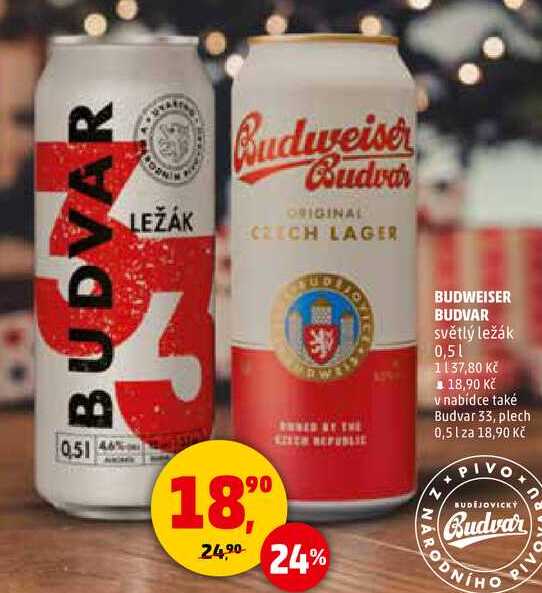 BUDWEISER BUDVAR světlý ležák, 0,5 l